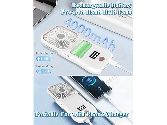 4000mAh Rechargeable Handheld Fan