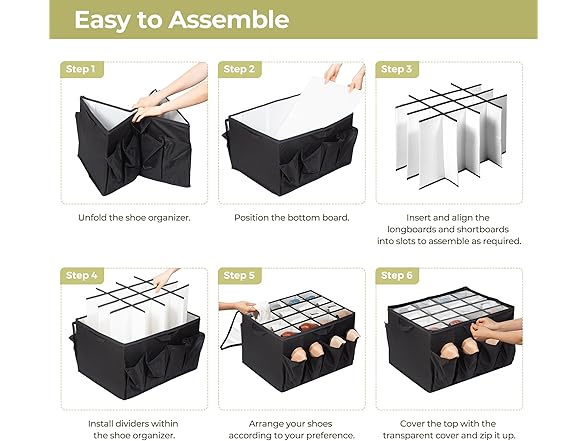Fabric Shoe Organizer for Closet,Black, 1 Pack