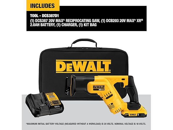 DEWALT DCS387D1 20V MAX* Cordless Reciprocating Saw Kit