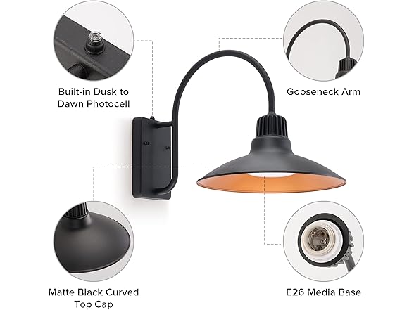 Lutec BH-948 Dusk to Dawn Gooseneck Wall Sconce