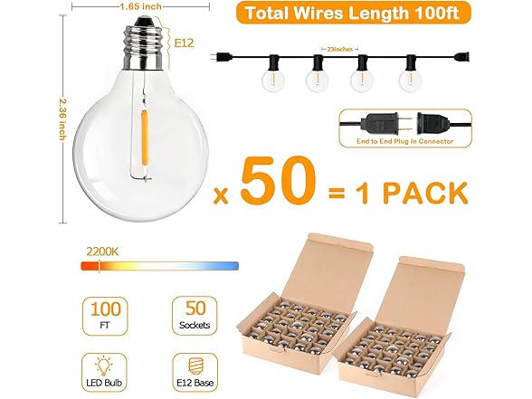 VerRon 100FT LED G40 Globe String Lights