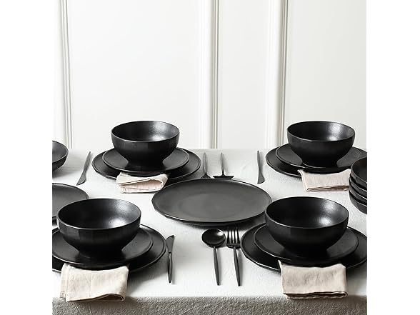 Stone Lain Rio 12-Piece Dinnerware Set Stoneware, Black