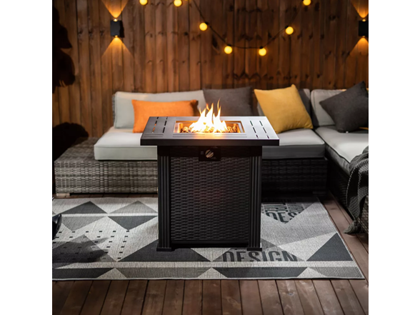 28" Sq 50k BTU Steel Fire Table – Black