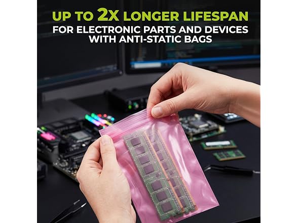 12" x 15" Pink Anti-Static Resealable Poly Bags, Pack of 15