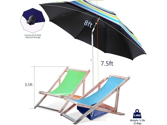 Fisqueen 8FT Large Beach Umbrella