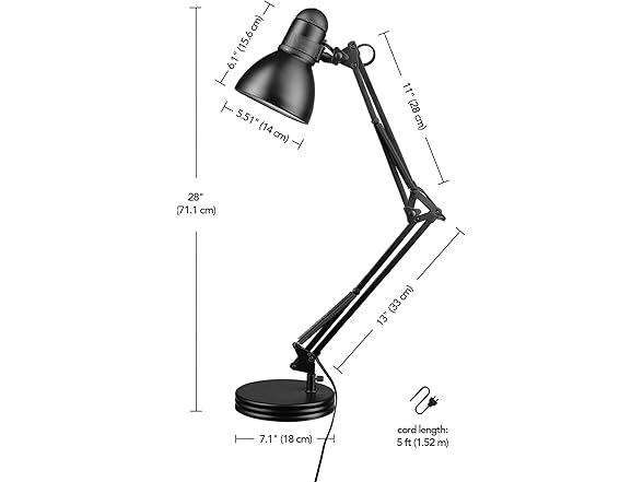 GLOBE Swing Arm Desk Lamp 28in Black