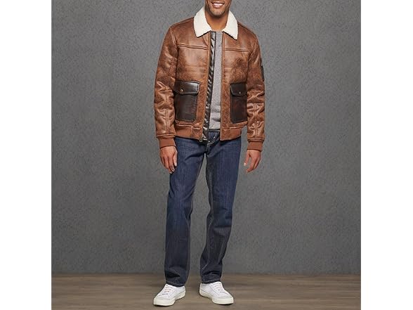 Levis Mens Faux Leather Aviator Bomber