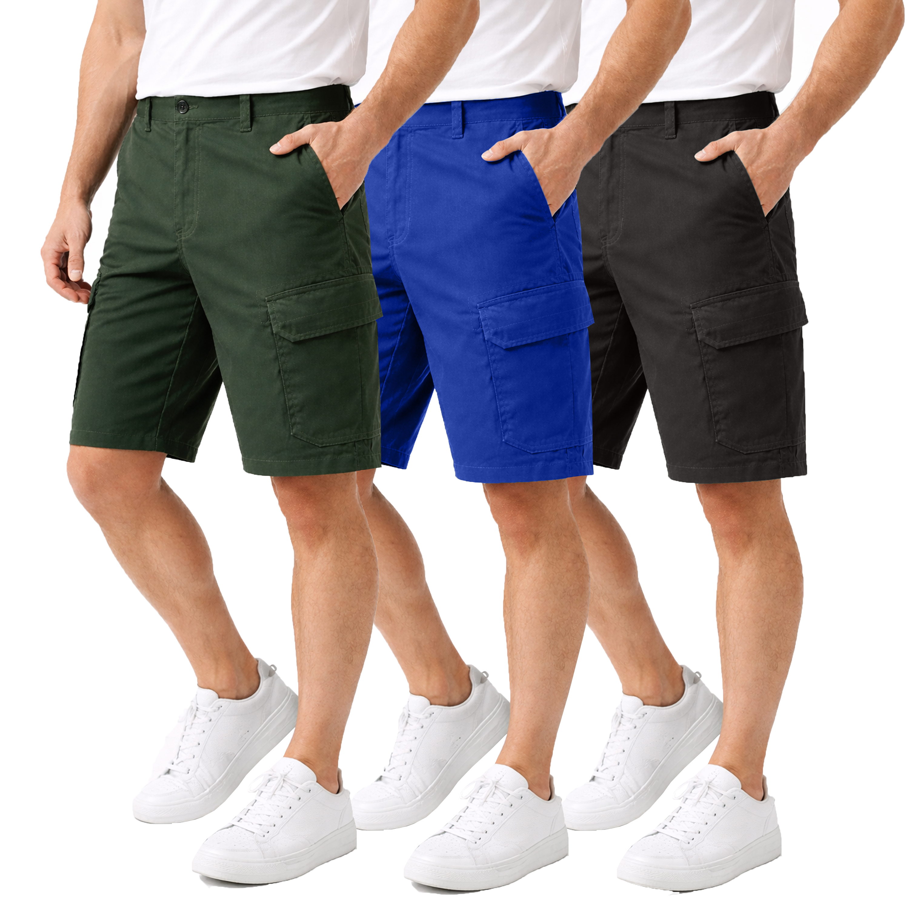 3Pk Mens Cotton Stretch Cargo Shorts - Gallery 12
