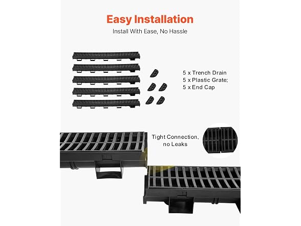 Trench Drain System, Channel Driveway-5Pack