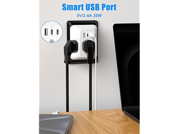 (2 PACK) Tuilock 3 Outlet Multi-Plug Power Outlet
