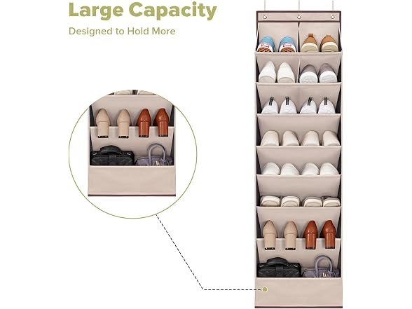STORAGEIDEAS Door Shoe Organizer Beige, 8 Layers, 2-Pack