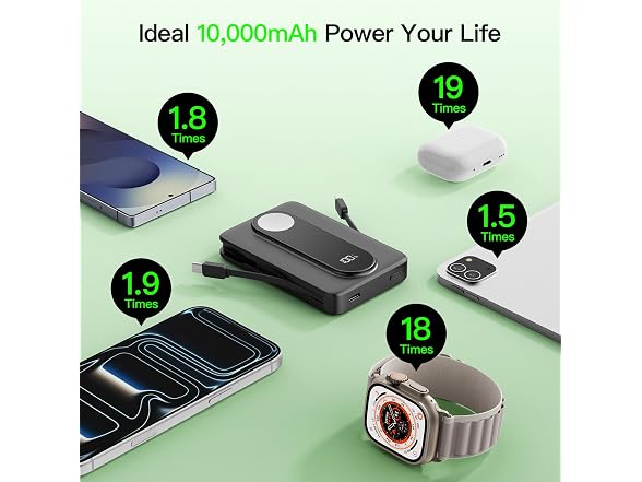 Magnetic Portable Charger 10000mAh, Power Bank with Built in Cable - Gallery 2