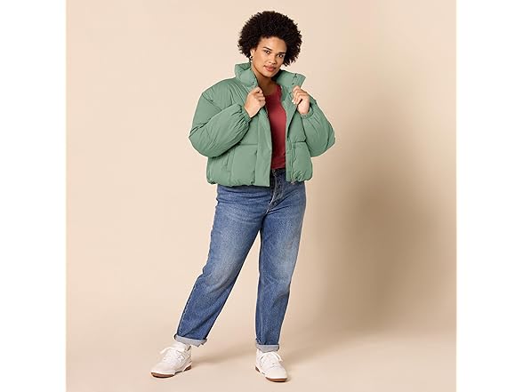 Amazon  Essentials Cropped Puffer Jacket Sage Green 3X