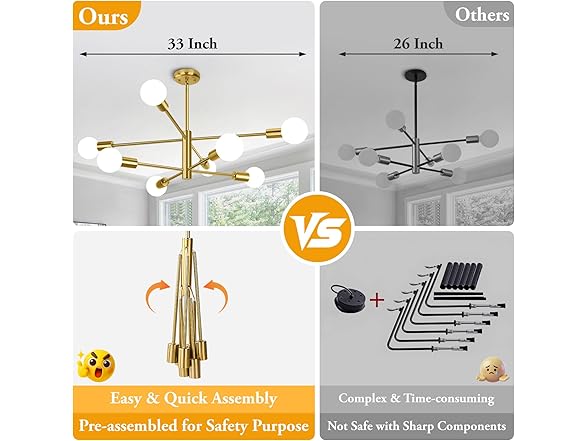 BesLowe 8-Light Modern Sputnik Chandelier- Gold