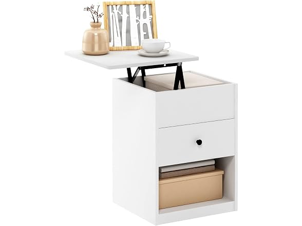 Furinno Jensen Night Stand, Lift-Top Nightstand with Drawer