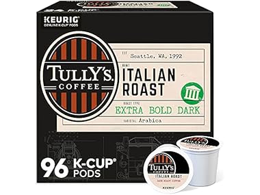 $47.99, Was $59.99, 20% Off! Tully's Coffee Italian Roast K-Cup Pods 96 Count dealfomo