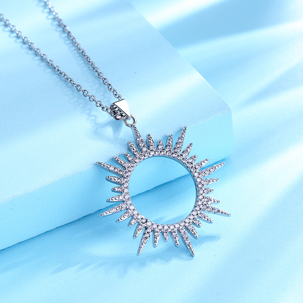 Silver Sunburst Pendant Necklace - Gallery 4
