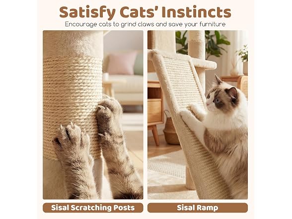 DORTALA Multi-Level Cat Tree, 65" Tall Cat Tower Beige