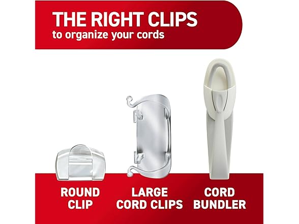 Command Round Cord Clips, Damage Free Hanging Cable Clips