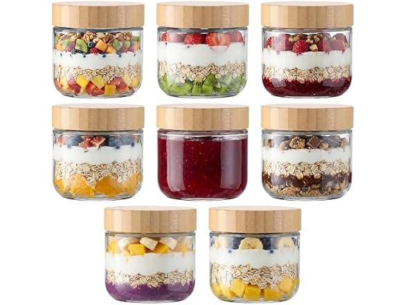 Vtopmart 8 Pack 10oz Glass Oats W/ Bamboo Lids