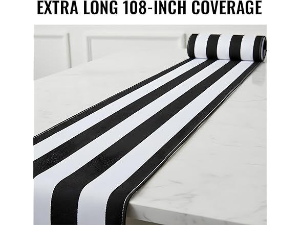 Black and White Table Runner (108 Inch Length) Striped