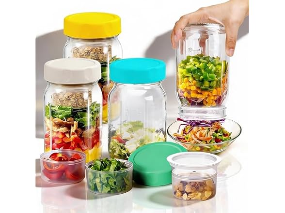 WAWINY 32oz Glass Salad Jars 4 Pack