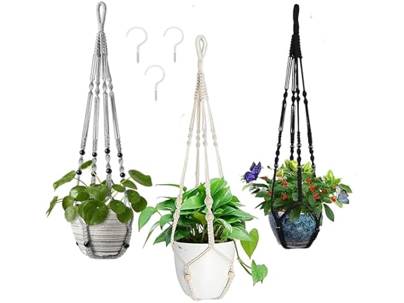 AKEIE Macrame Plant Hanger 3 Pack Indoor & Outdoor