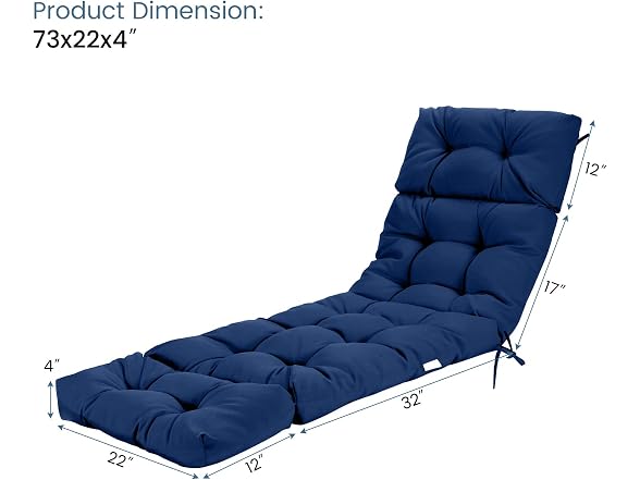 GRAFFY Patio Chaise Lounge Cushion, 72" x 22" x 4"