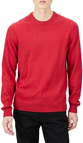Amazon Essentials Men's Long-Sleeve Crewneck Sweater, 100% Cotton, Big & Tall Options Available, Red, X-Large