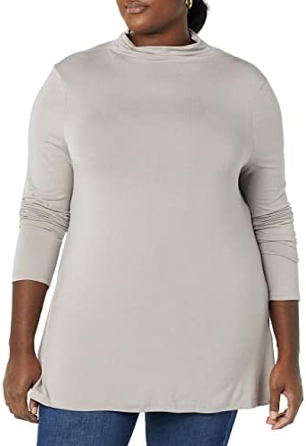 Amazon Essentials Women's Jersey Long-Sleeve Mock Neck Swing Tunic (Previously Daily Ritual), Grey, Medium