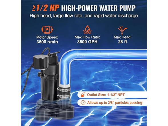VEVOR Utility Sump Pump, 1/2 HP, 120-Volt,