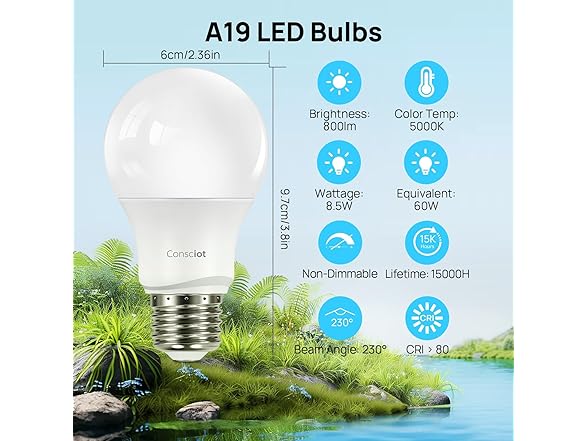 Consciot A19 LED Light Bulb,60W 24pk