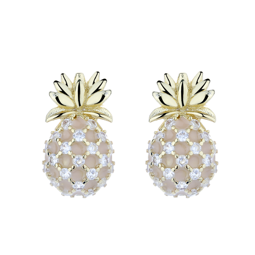 18K Gold Plated Pineapple Crystal Studs - Gallery 3
