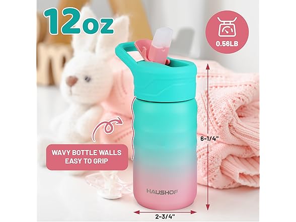 HAUSHOF Kids Water Bottle 12 oz BPA-free
