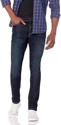 Amazon Essentials Men's Skinny-Fit Stretch Jean, Dark Indigo/Rinsed, 36W x 28L