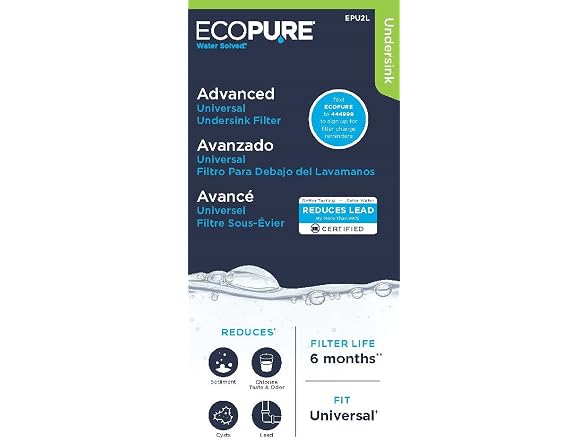 EcoPure EPU2L Replacement Water Filter, White/Blue