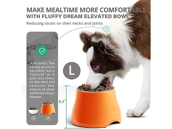 Fluffydream Elevated Dog Bowl Sz L, Orange