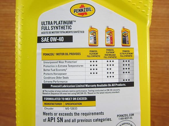 Mopar Chrysler Dodge Jeep Penzoil Ultra Qts.