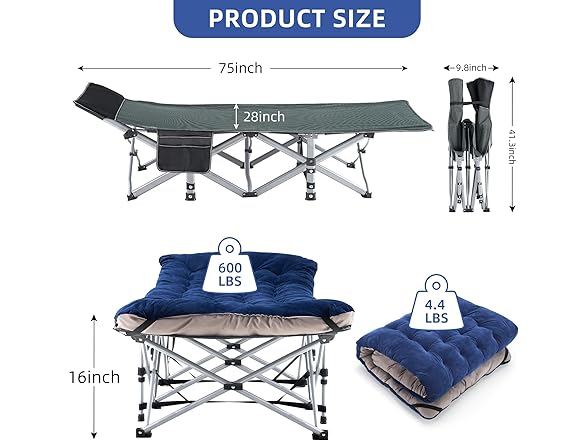 Fragess Portable Camping Cot with Cushion
