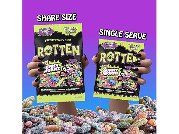 8PK Rotten Sour Gummy Worms - Low Sugar, Low Calorie