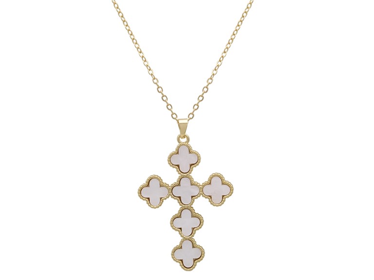Gold Plated White Clover Cross Pendant