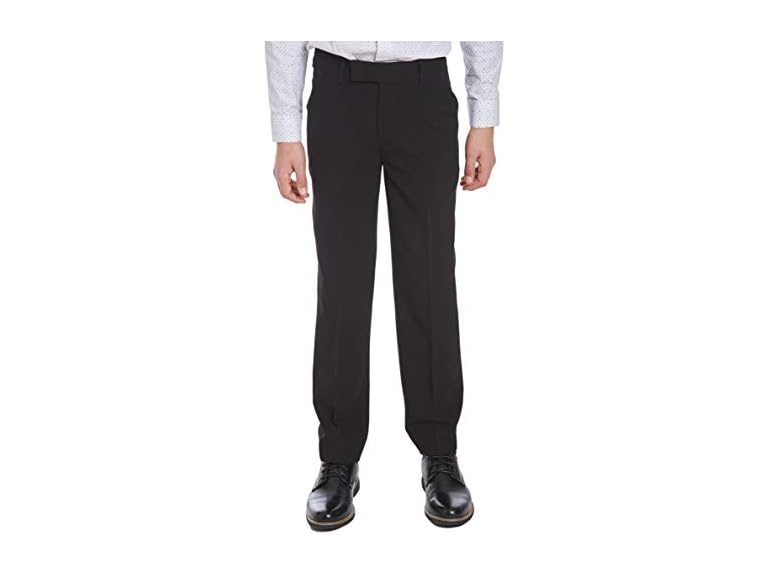 Calvin Klein Boys Flat-Front Bi-Stretch Dress Pant, Straight Leg Fit & Hemmed Bottom, Belt Loops & Functional Front Pockets, Black, 7