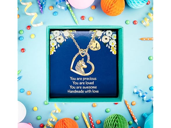 Rucher Unicorn Necklace Girls Initial Heart