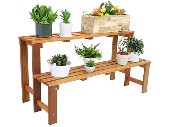 Sunnydaze 2-Tier Meranti Outdoor Wood Plant Stand, 24"