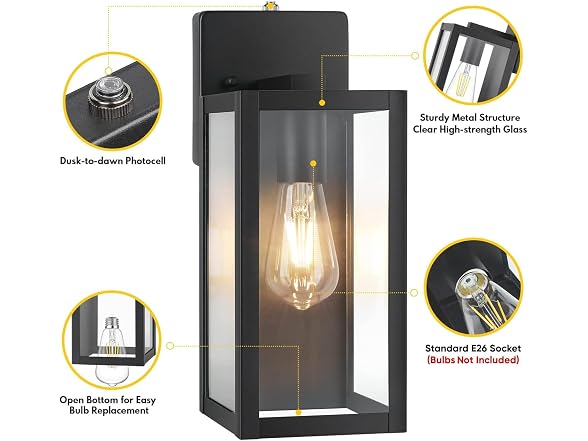 BesLowe usk to Dawn Outdoor Wall Lights, Black