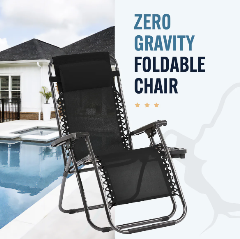 Adjustable Zero Gravity Folding Chair w/ Side Table- Gray - Gallery 6