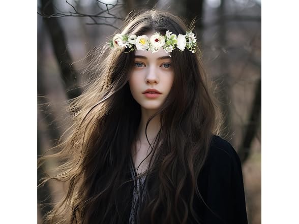 Vivivalue Flower Crown Headband White Floral
