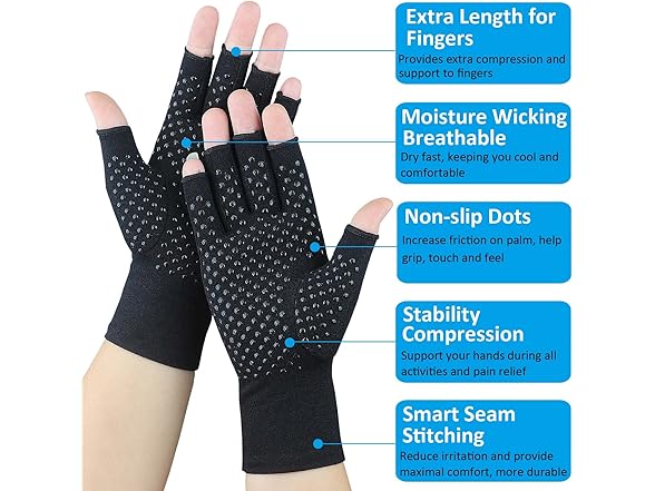 2 Pairs Arthritis Gloves for Pain Relief Med