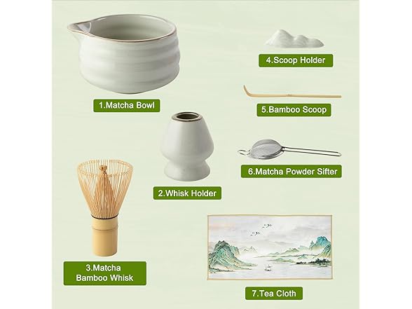 Soeos Matcha Whisk Set, 7 Pcs Ceramic Matcha Kit
