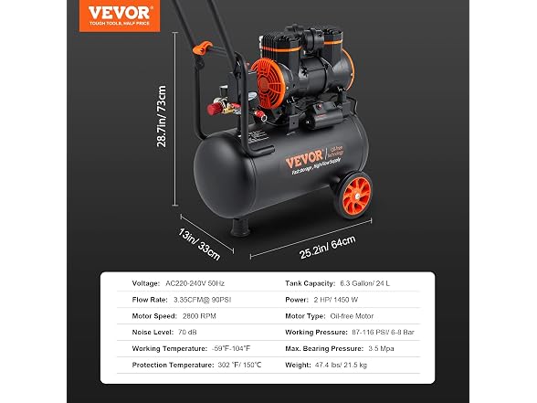 6.3 Gallon Air Compressor, 2 HP 3.35 CFM@90PSI